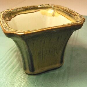 1960s Vtg Canadian Pottery Drip Glaze Planter -Green Brown Succulent Pot